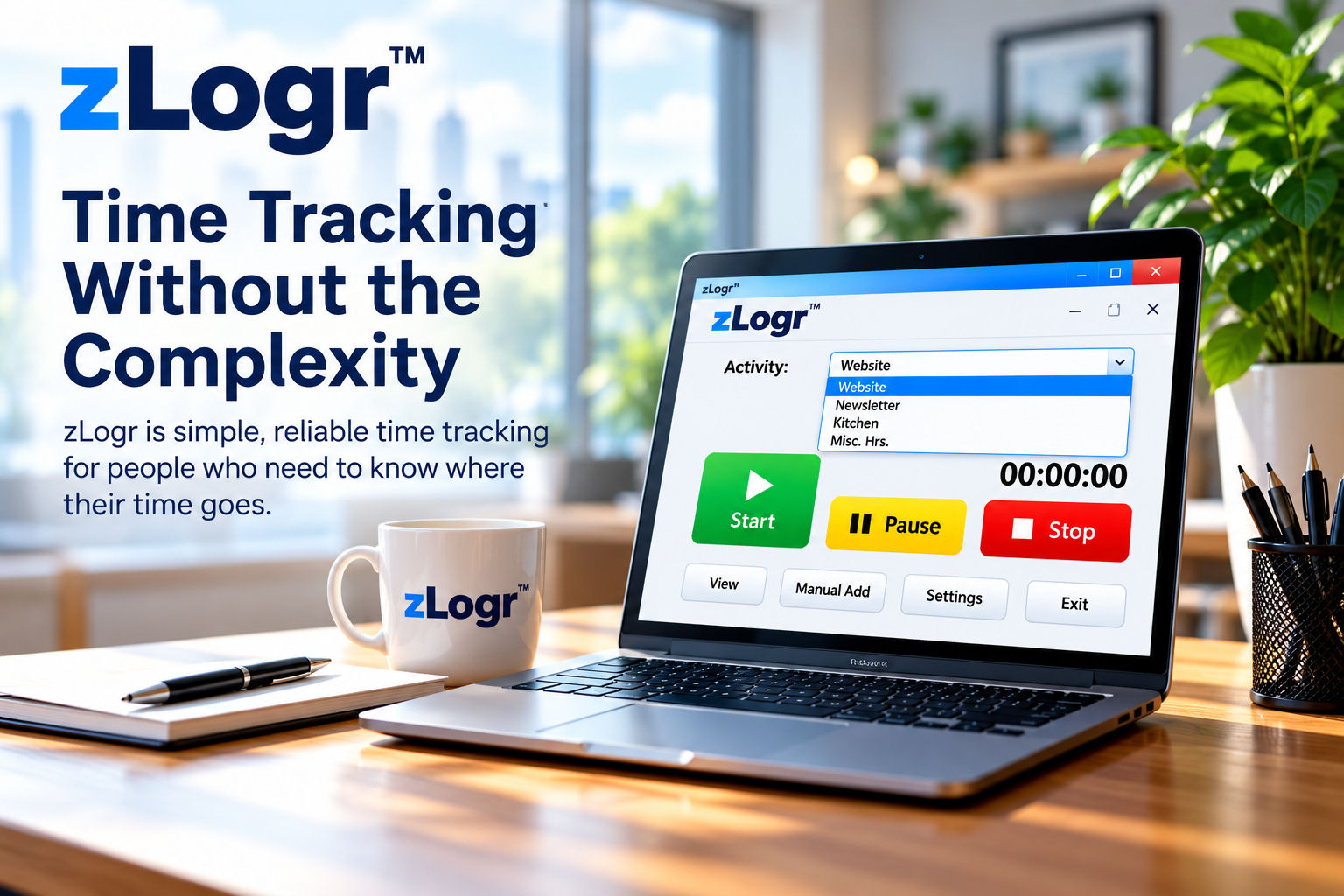 zLogr time tracking software on a laptop