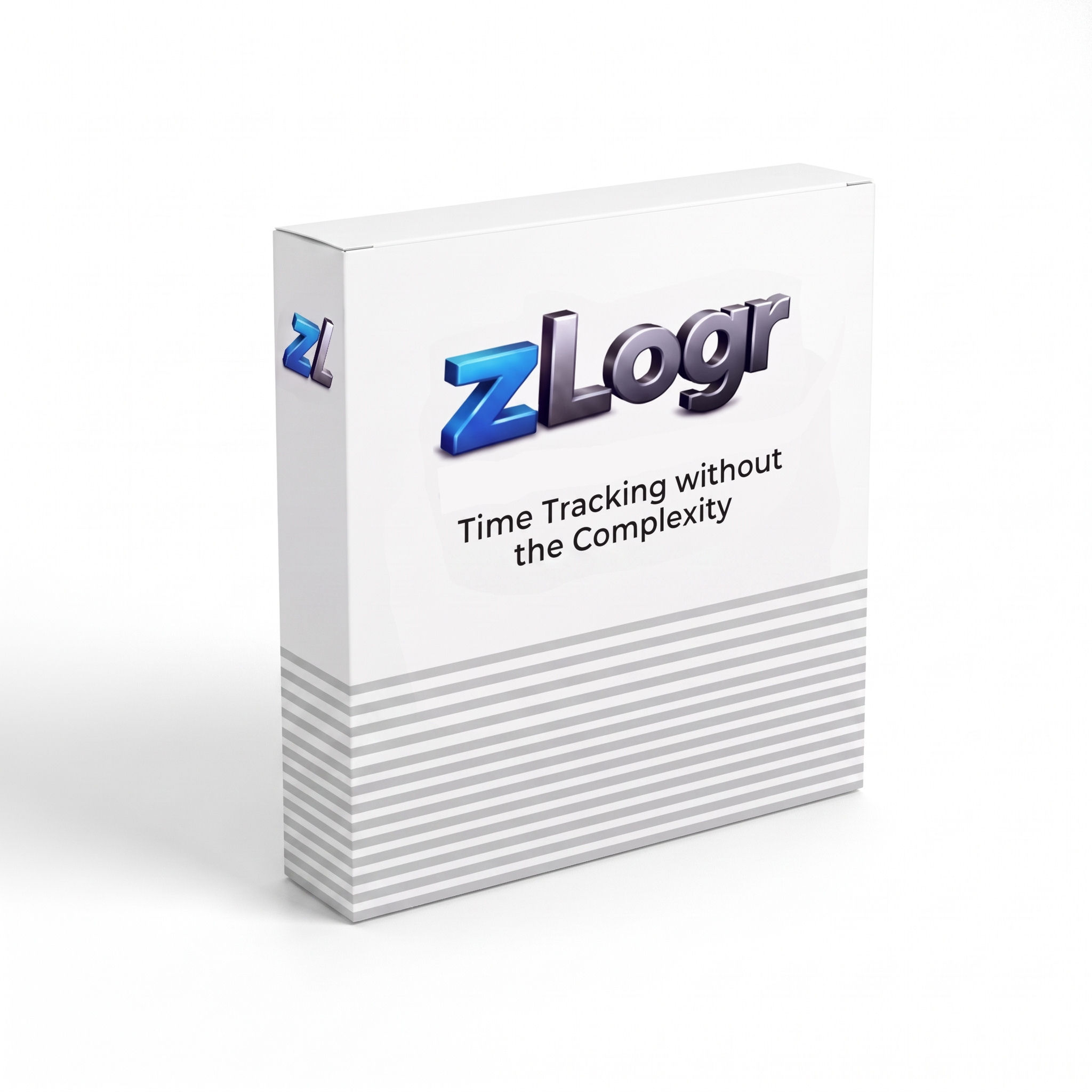 zLogr standalone single-user time tracking software package with striped box design
