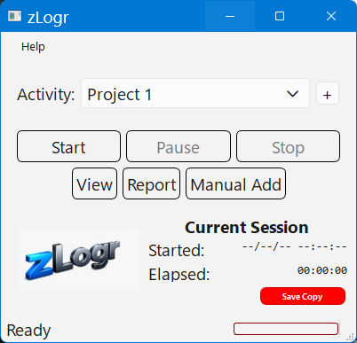 zLogr main time tracking screen