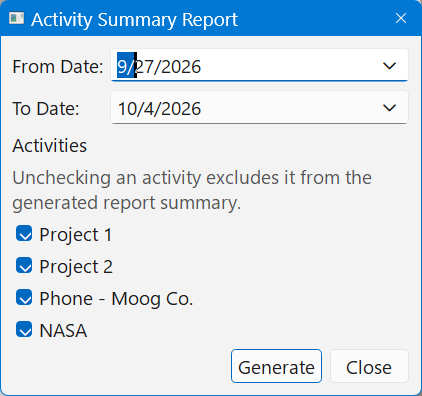 zLogr activity summary report